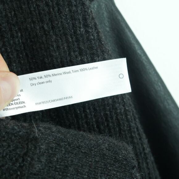 Eileen Fisher Small Cardigan Jacket Yak Blend Leather Black Minimal Quiet Luxury - Picture 11 of 14